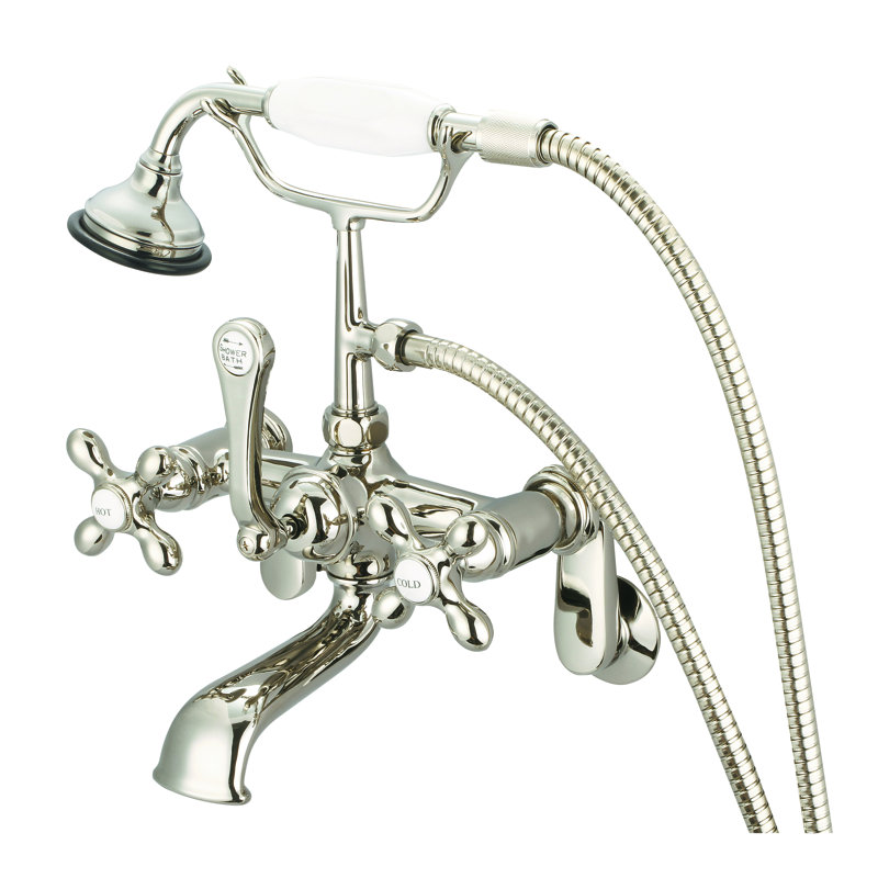 Stonington 3 Handle Clawfoot Tub Faucet, Cross Handles, Polished Nickel