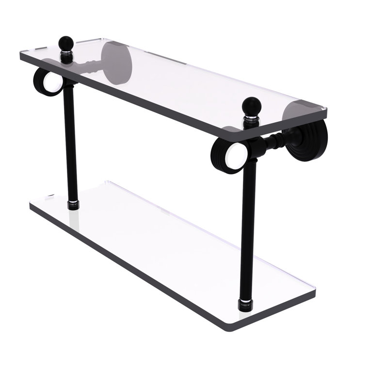 Jarrell 2 Piece Glass Tiered Shelf, 5.12" H x 16" W x 9.3" D, Matte Black