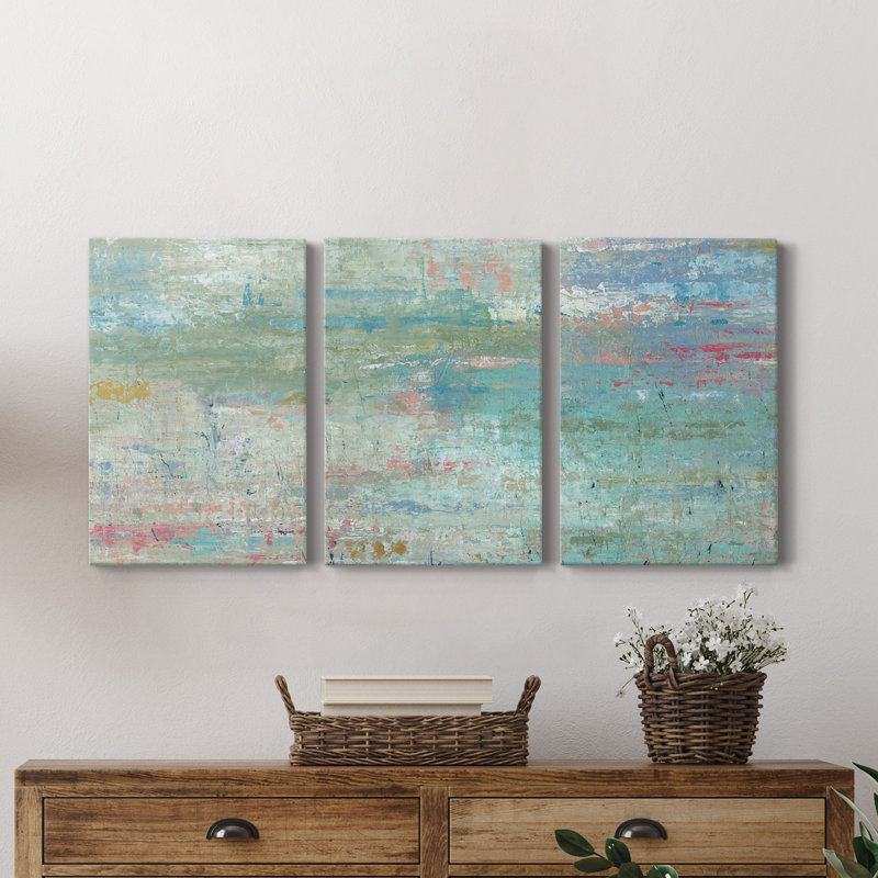 «Pastel Watergarden», ensemble de 3 reproductions d'art sur toile encadrées, H 18 po x l 36 po x P 1 po