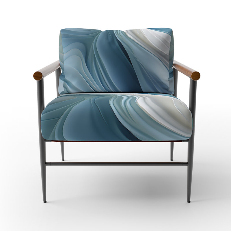 Blanc et bleu Zen Zephyr Spiral I - Fauteuil rembourré moderne, fauteuil d'appoint à motif en spirale, Noir