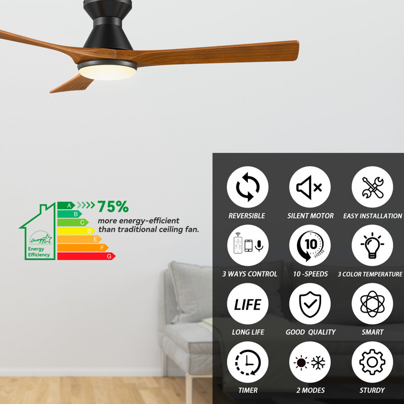 52'' Smart Solid Wood Ceiling Fan With Remote, Light Kit IncludedWorks With Google Assistant And Amazon Alexa,Siri Shortcut.