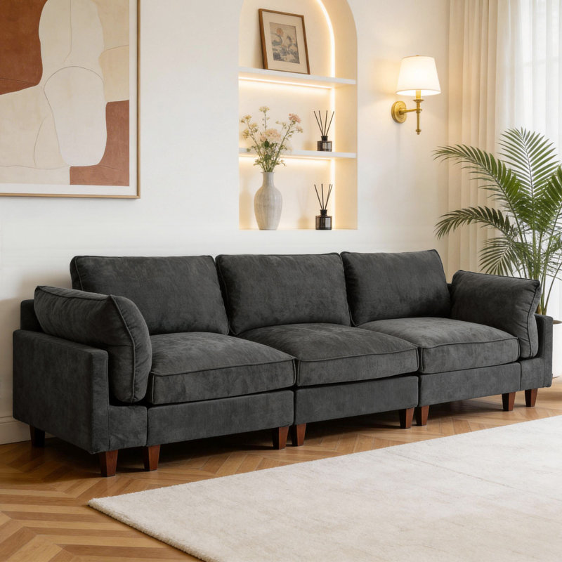 Canapé modulaire en tissu 3 pièces, Tissu gris