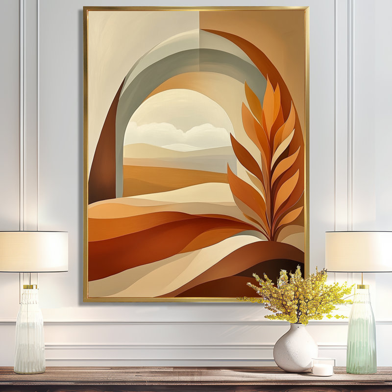«Orange Layered Earth Boho Forms V», reproduction d'art abstrait encadrée contemporaine, H 20 po x l 12 po