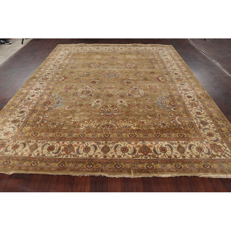 Tapis brun en laine noué à la main de conception unique 8 pi 1 po x 9 pi 10 po New Age