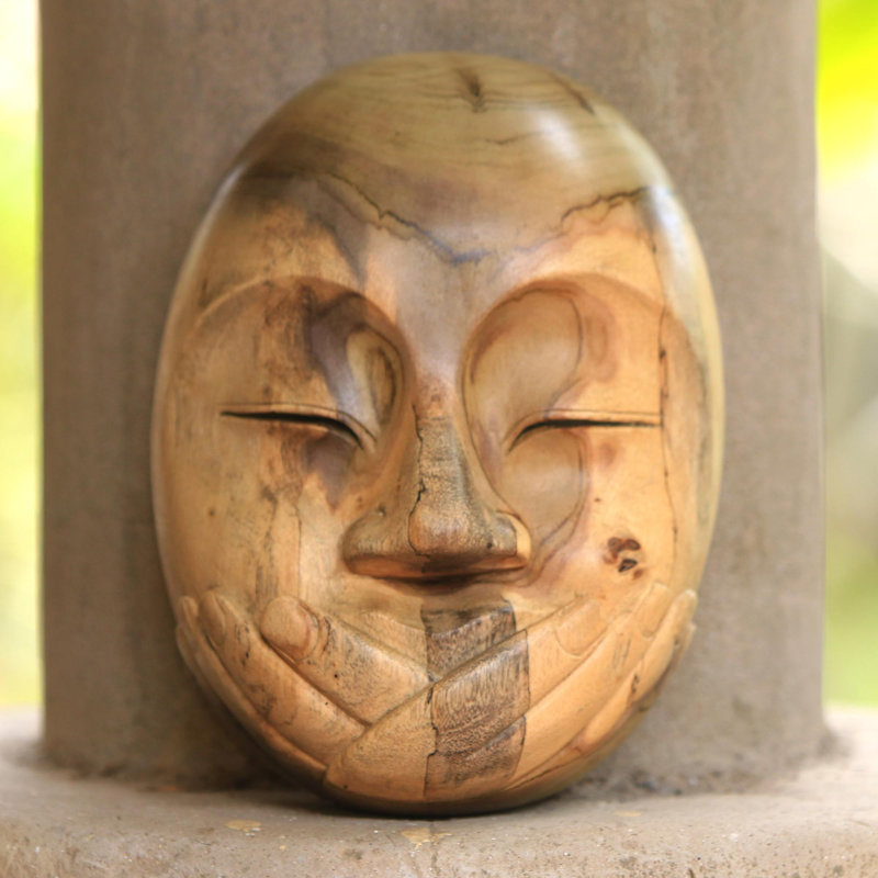 Décoration murale masque d'hibiscus en bois Made Tresna