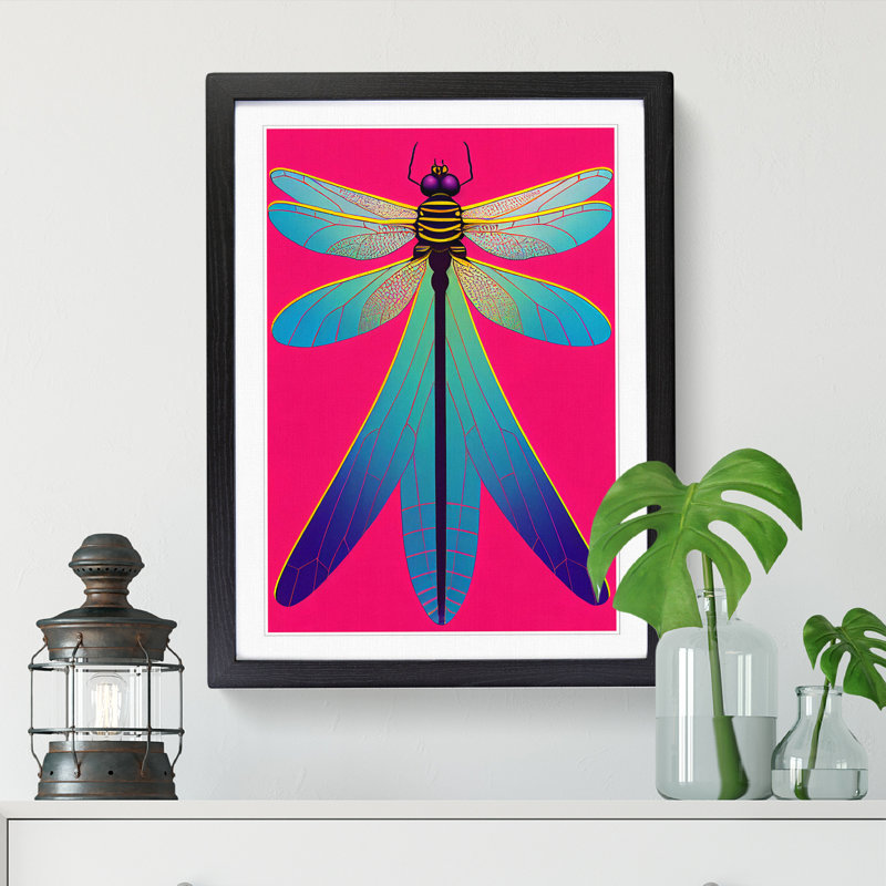 Dragonfly Pop Art - Picture Frame Print, Black, 64cm H x 46cm W x 2cm D