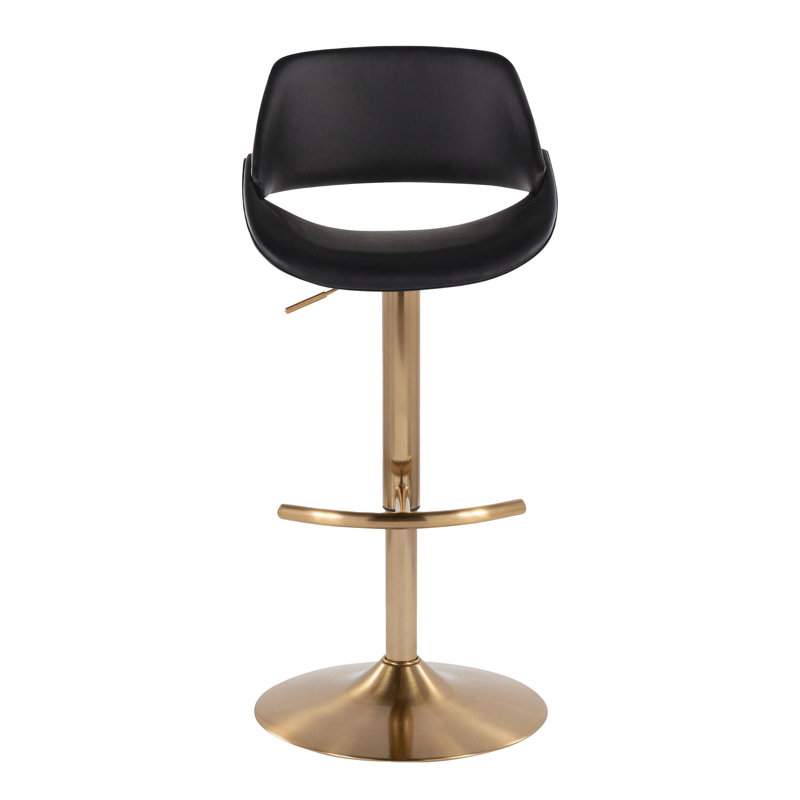 Najrin Adjustable Faux Leather Bar Stool with Rounded T Footrest (Set of 2), Gold, Black
