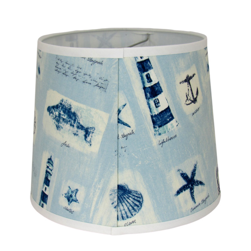 Abat-jour tambour de style nautique - reproduction de phare et d'aquarelle, H 12 po x l 16 po x P 16 po