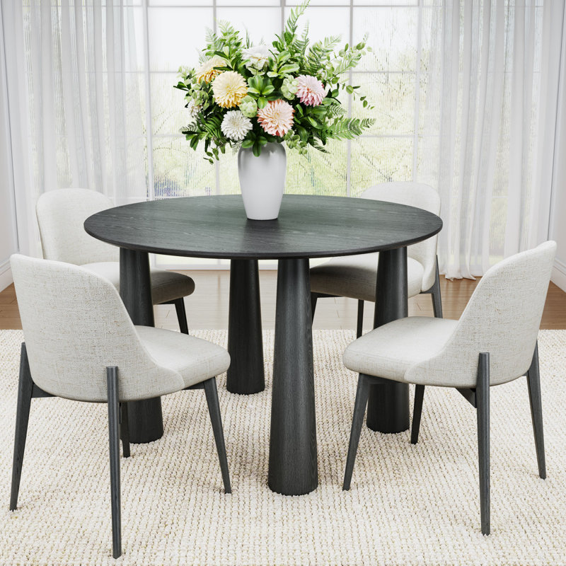 Arline 45" Round Solid Wood Dining Table, Black