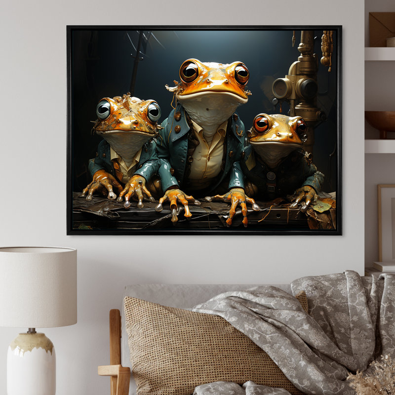 " Frog Mafia Monarchy ", Black Floater Framed, 24" H x 32" W x 1" D