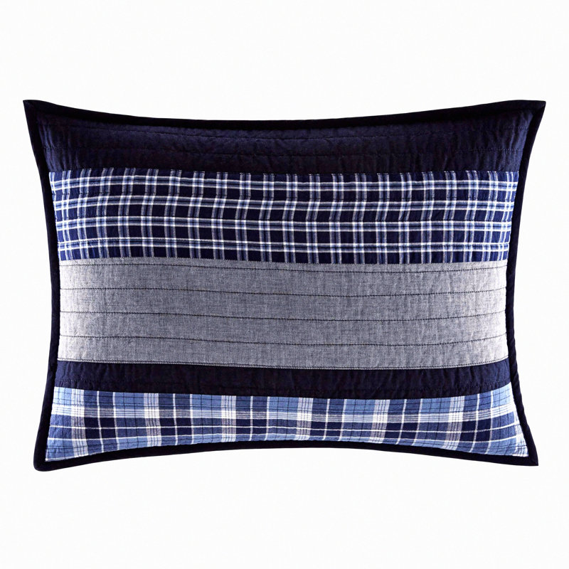 Quilted Cotton Accent Sham - Soft Envelope Closure - Easy Care Machine Washable - Blue/Grey - Home Adleson Collection - Pre-Washed for Added Softness - 20" x 26"