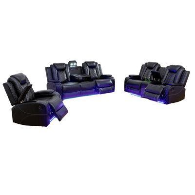 Ensemble de salon inclinable en similicuir 3 pièces Cutino