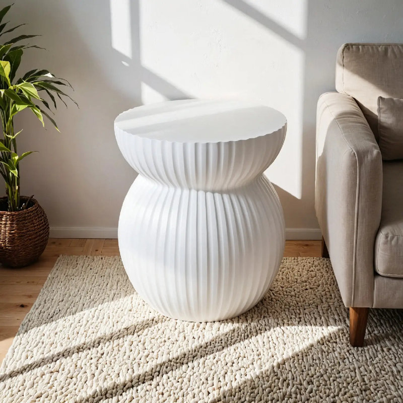 Table d'appoint Mander Fiberstone - Table d'appoint en sablier nervuré pour l'intérieur ou l'extérieur, Blanc