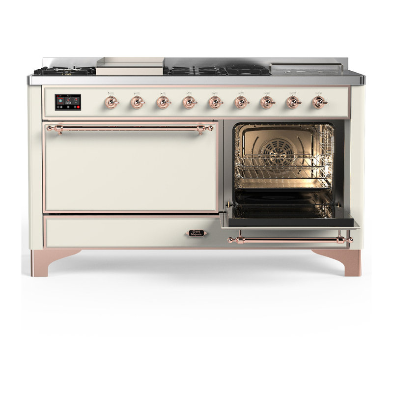 Majestic III Series 60 Inch Dual Fuel Range with 7 Sealed Burners, Griddle, Frenchtop in Antique White (Natural Gas, Copper Trim)