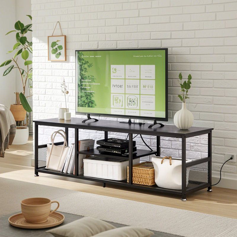 Meuble télé avec prises de courant, 55.11", Noir