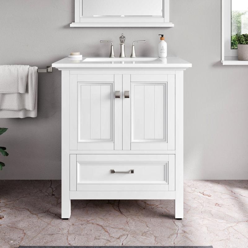 Glebs 30'' Single Bathroom Vanity with Top, White