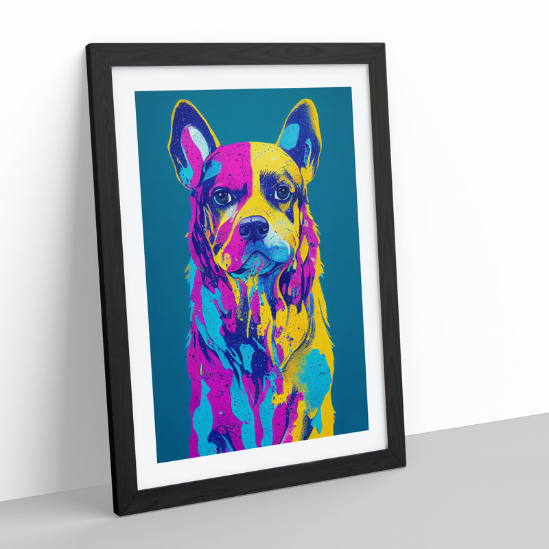 Colourful Dog No.2 Abstract - Single Picture Frame Painting, Black, 46cm H x 34cm W x 2cm D