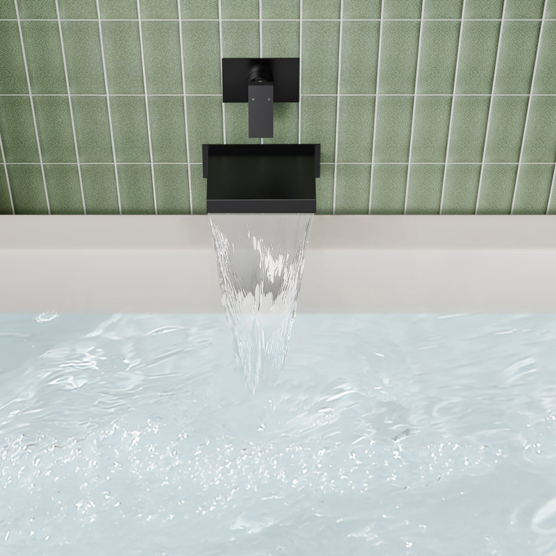 One Handle Wall Mount Waterfall Roman Tub Faucet, Matte Black