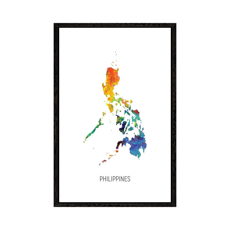 Philippines Map by Michael Tompsett - Print on Canvas, 152.4cm H x 101.6cm W x 3.81cm D, Black Floater Framed