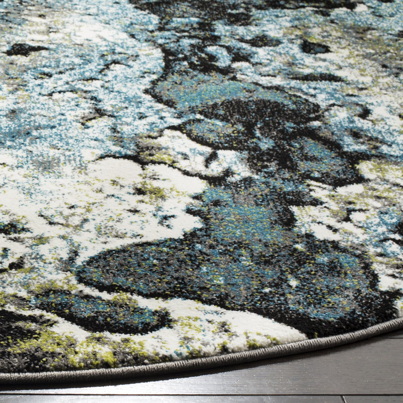 Tapis bleu / gris Power Loom, Rond 5 pi 3 po