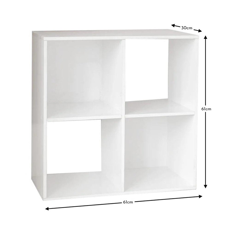 Northville 61cm W Cube Bookcase, (4 Shelves) 61cm H x 61cm W x 30cm D, White/Natural
