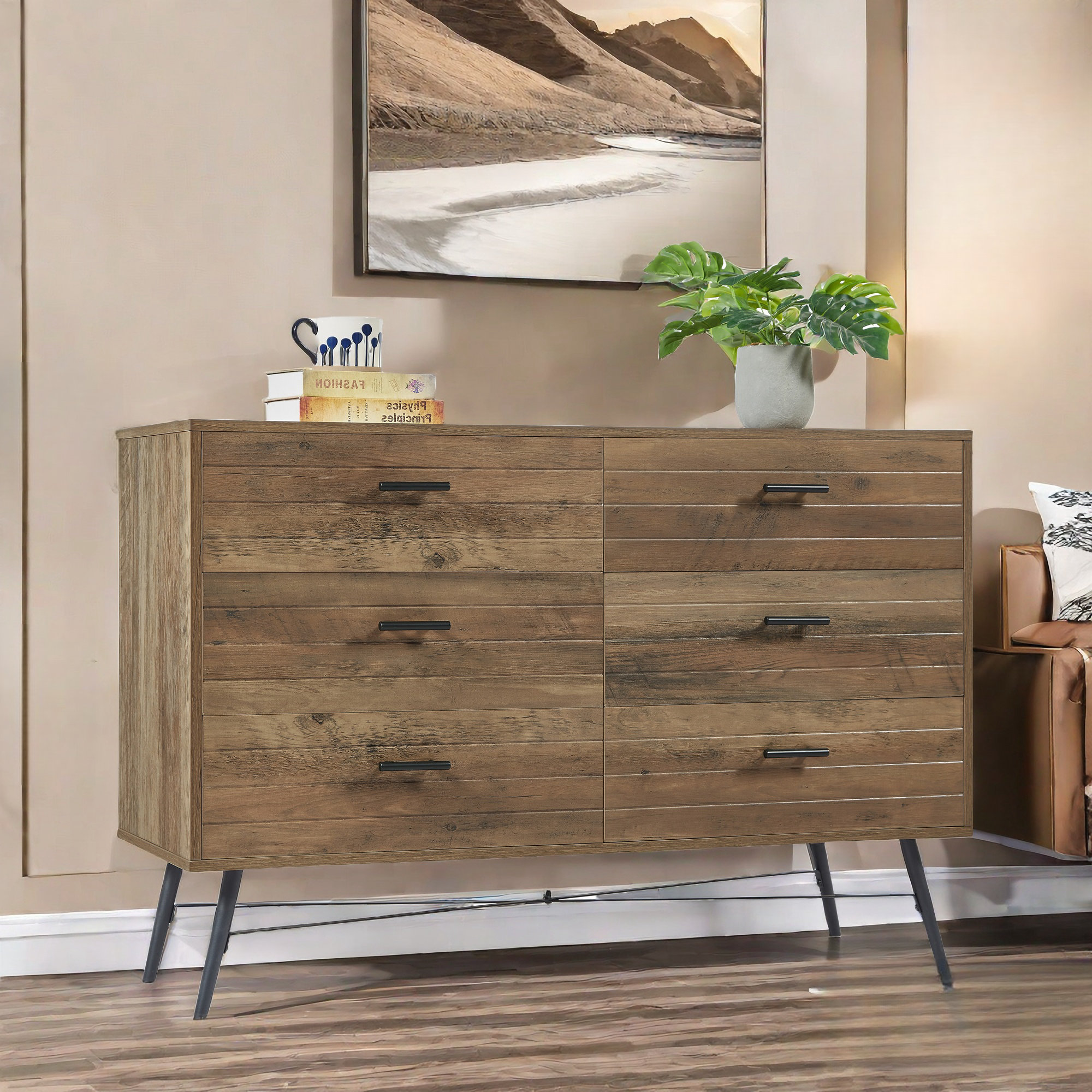 Millwood Pines Dewit 6 - Drawer Dresser with X-shaped Stabilizing Feet ...