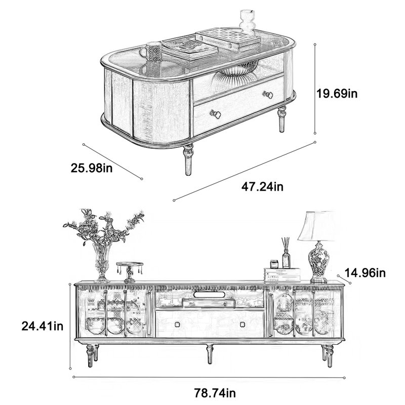 Elegant TV stand coffee table large storage space