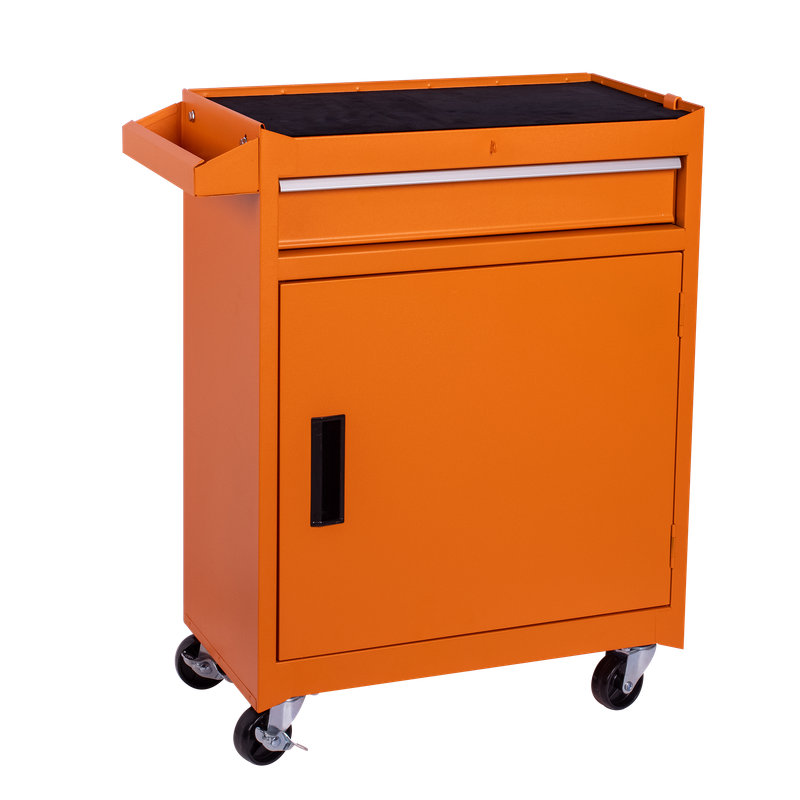 Coffre à outils 5 tiroirs avec armoire - Chariot de rangement amovible et multifonctionnel, Orange