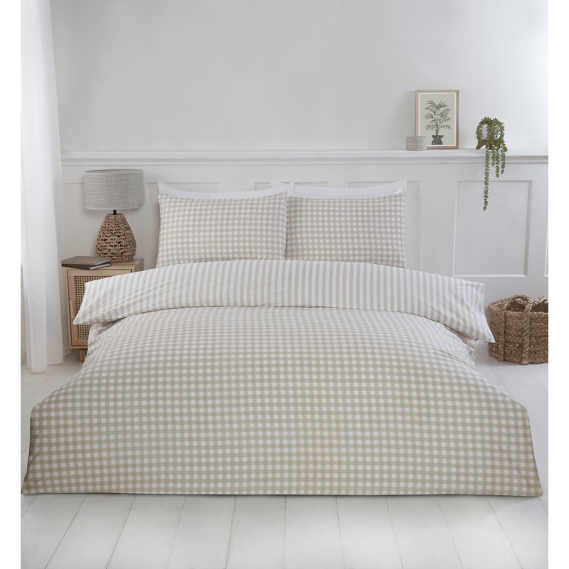 Raevynn Cotton Blend Gingham Duvet Cover with Pillowcases Included, Natural, King Duvet Cover + 2 Standard Pillowcases