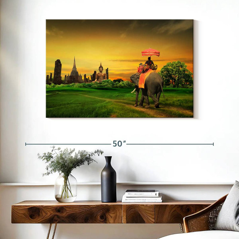 Ravi, éléphant thaïlandais au coucher du soleil, H 26 po x l 39 po