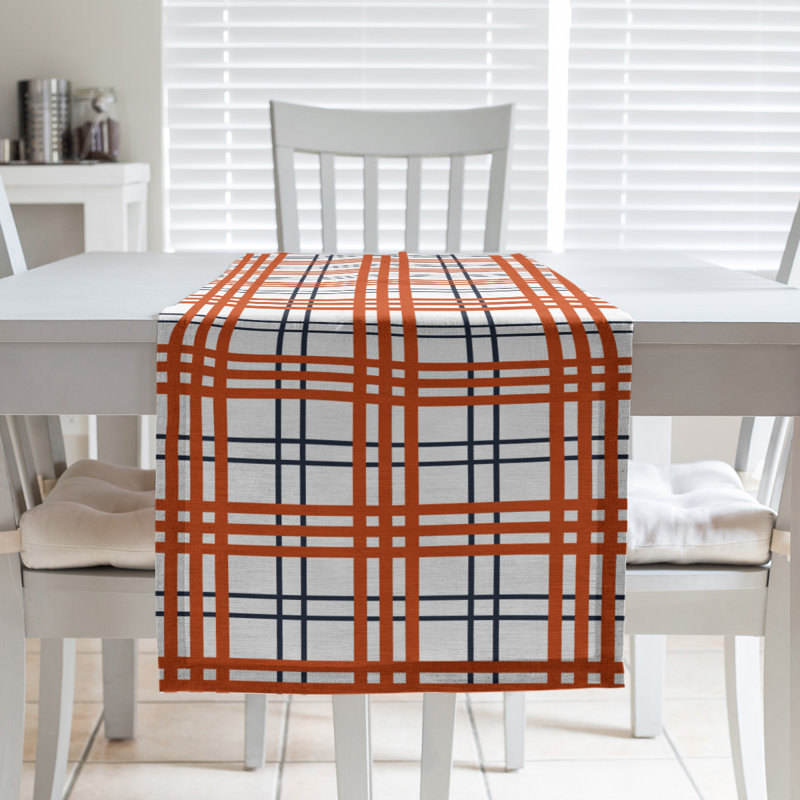 Paid Polyester Table Runner, 72" L x 16" W, White/Dark Navy/Orange