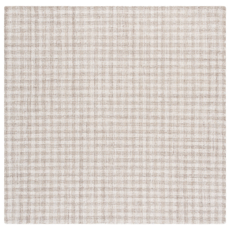 Ebony Hand Tufted Wool/Cotton Plaid Rug in Beige/Ivory, Square 6'