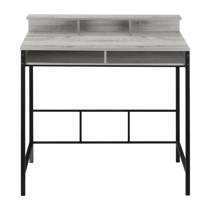 Bureau d'ordinateur de 48 pouces avec huche et tablettes de rangement ouvertes gris, Grey/Black