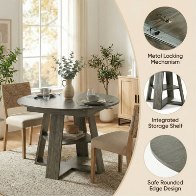 Table de salle à manger extensible 43,3 po à 59 po pour 4 à 8 personnes, table de salle à manger de cuisine moderne avec feuilles amovibles peu encombrante, base en bois avec tablette de rangement pour le salon de la cuisine (noir)