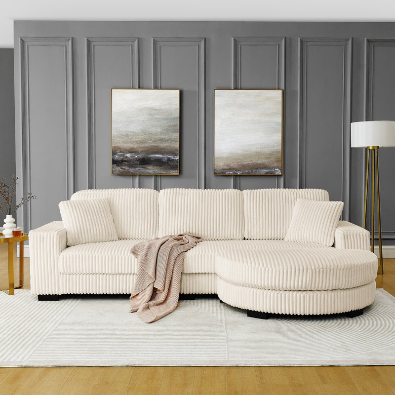 Canapé-lit modulaire rembourré Corduroy, Tissu beige