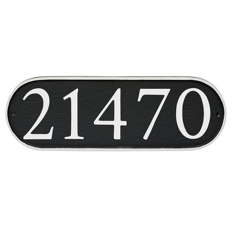 Plaque d’adresse murale 1 ligne allongée serif, Noir et blanc, Oui