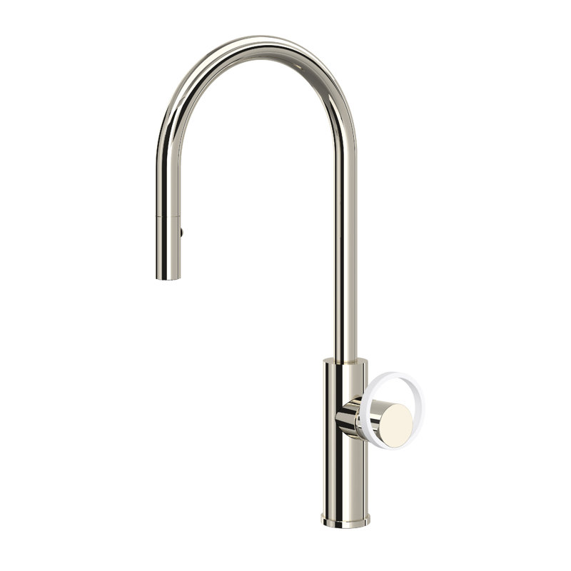 Eclissi™ Pull-Down Single Handle Kitchen Faucet with Accessories, Polished Nickel/Matte White