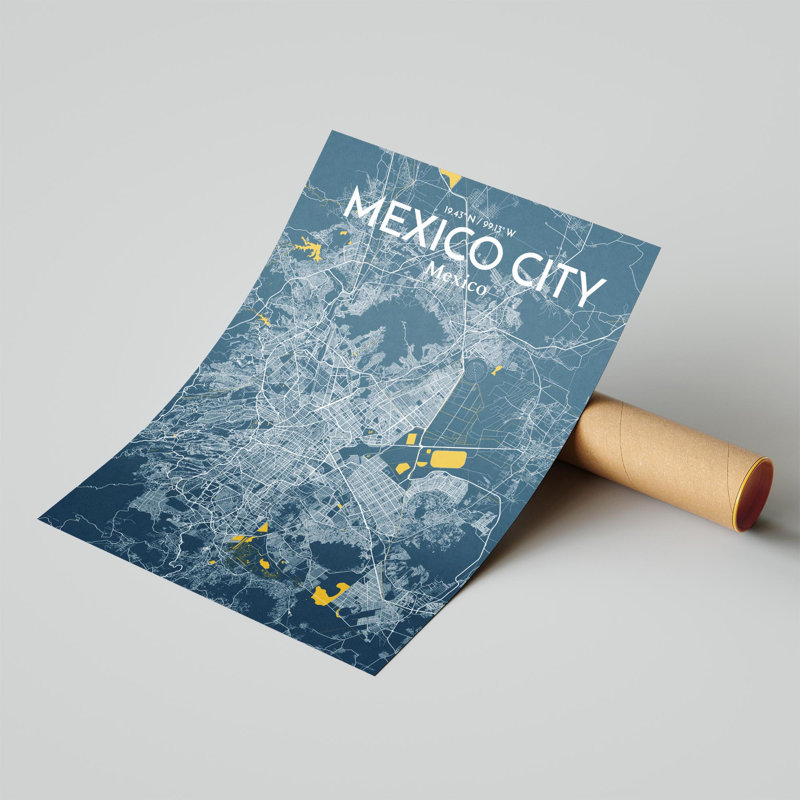 «Mexico City Map», impression, H 24 po x l 18 po, Bleu / Jaune