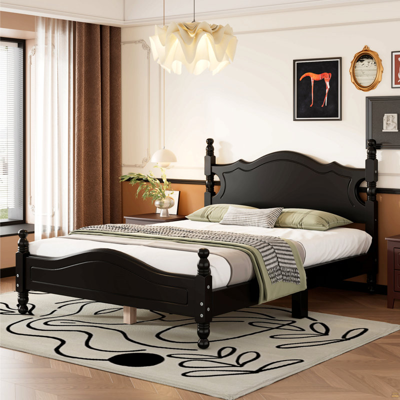Base de lit plateforme Waterloo, Noir, Lit double