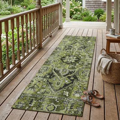Tapis de couloir d'extérieur 8 pi vert olive et vert foncé