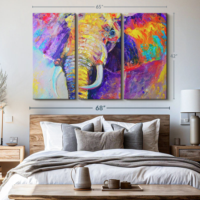 Animal «Rainbow Elephant Canvas Print» sur, H 42 po x l 65 po x P 1,25 po