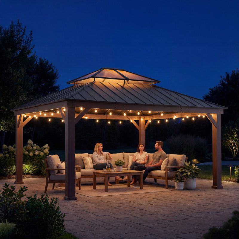 Pavillon de jardin en métal 16 po x 18 po avec toit en aluminium et crochet à 2 niveaux SUNJoy