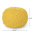 Pouf rond en coton tricoté jaune, facile à poser au sol, supporte jusqu'à 90 kg, accessoire décoratif, nettoyage localisé recommandé, rembourrage en billes, 51,5 cm de profondeur, largeur, 35 cm de hauteur.
