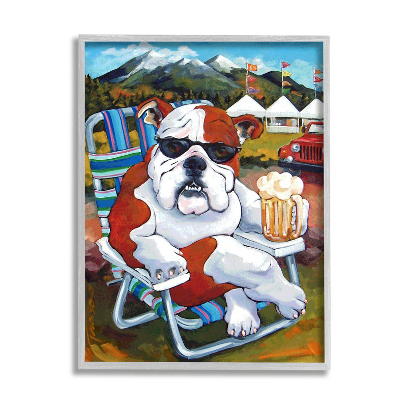 Bulldog buvant de la bière, scène de fête pour chien, H 30 po x l 24 po x P 1,5 po, Estampe numérique Farmhouse