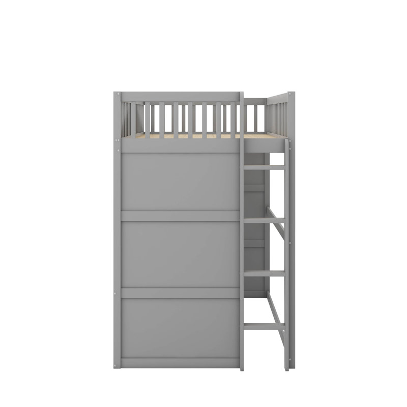 Twin House Loft Bed With Ladder, Gray/White
