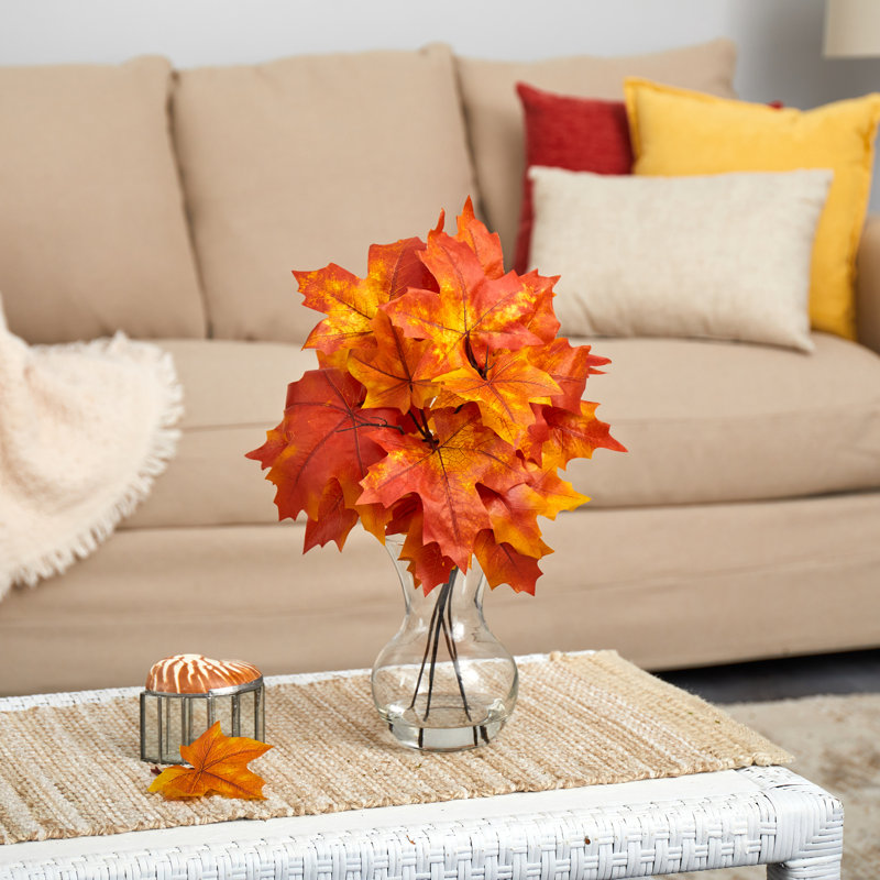10'' Faux Maple Plant in Glass Vase, Orange