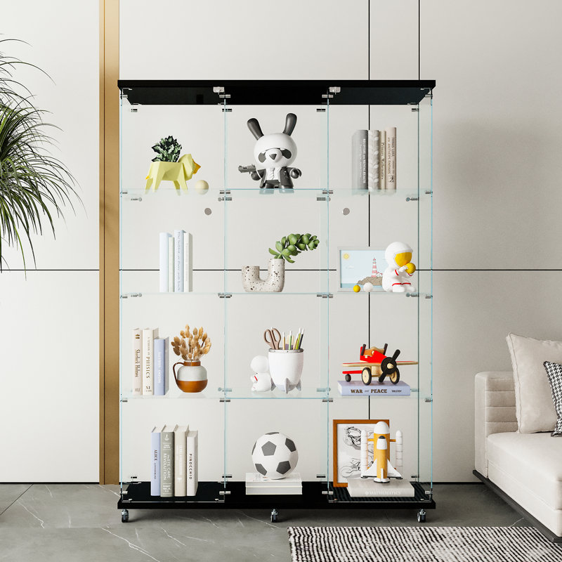 Très grande vitrine en verre avec 4 tablettes, Noir
