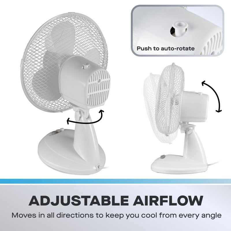 Daewoo 9 Desk Fan Oscillating Tiltable Head 2 Speed White