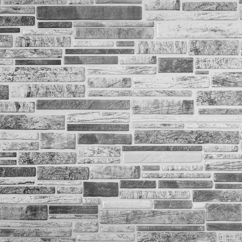 3D Rectangular Wall Panels 96 cm Grey Natural Stone Brickwork Pattern