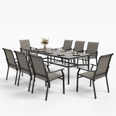 Sutiya 8 - Person Patio Dining Set Umbrella Hole Included Rectangular Table